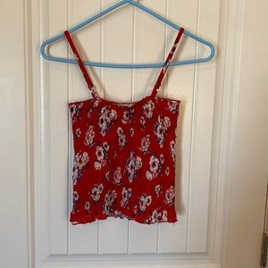 Red floral spaghetti strapped tank/crop top
